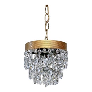Vintage Brass Crystal Waterfall Chandelier With Cascading Faceted Drops For Sale