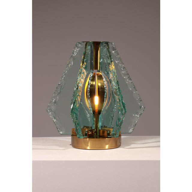 Chiselled Glass Table Lamp in Brass by Gino Paroldo for Dinodei, 1960s For Sale - Image 11 of 11
