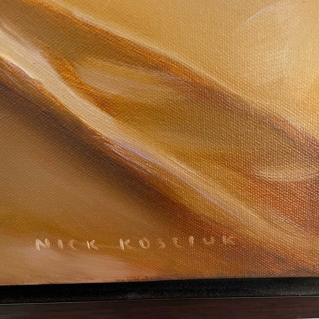 This oil painting is titled Waking Meredith by Nick Kosciuk . The painting features a reclining woman with a approaching...