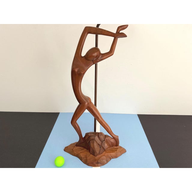 Mid Century Figural Teak Lamp For Sale - Image 11 of 18