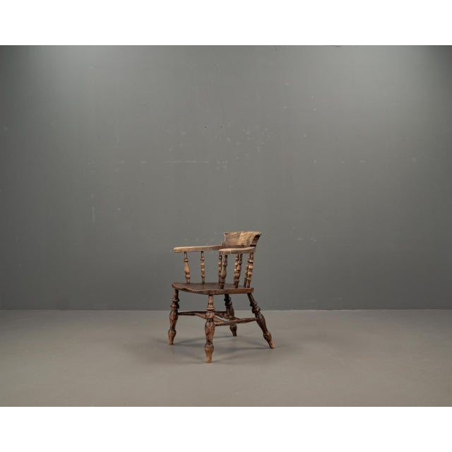 Antique English Elm Wood Captains Chair, 1890s For Sale - Image 9 of 18