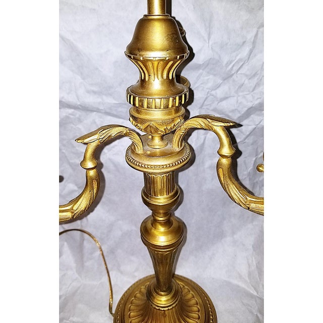 Late 19th Century Late 19th Century French 23k Gilded Louis XVI Style Candleabra Lamps - A Pair For Sale - Image 5 of 8