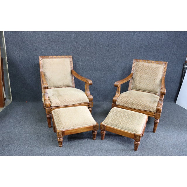 Louis XV Style Carved and Upholstered Open Armchairs W/ Ottomans - 2 Sets For Sale In Philadelphia - Image 6 of 13