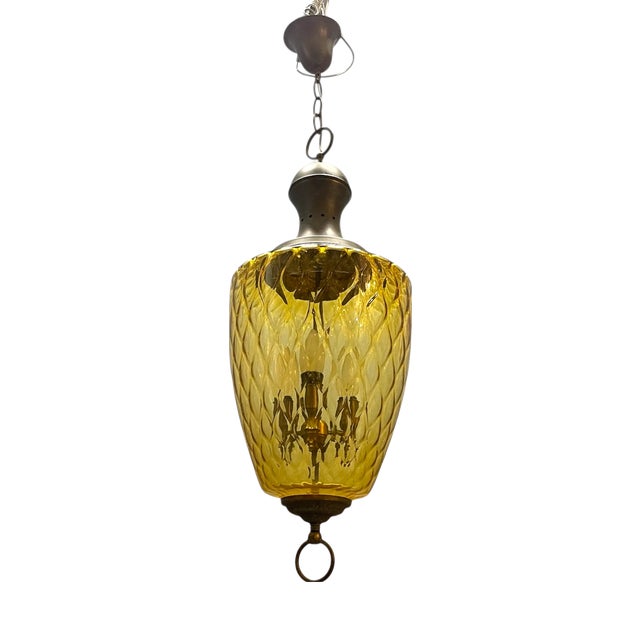 Vintage Amber Glass Pendant Light, 1960s For Sale