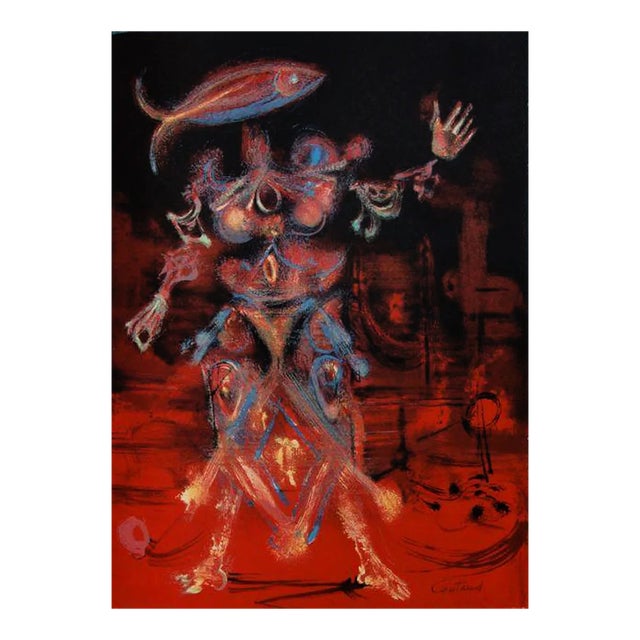 Lucien Coutaud Signed Lithograph Figure De L’aire Rouge 1972 For Sale