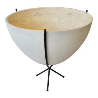 Large Early John Follis Architectural Pottery Planter Pot in Wrought Iron Base For Sale