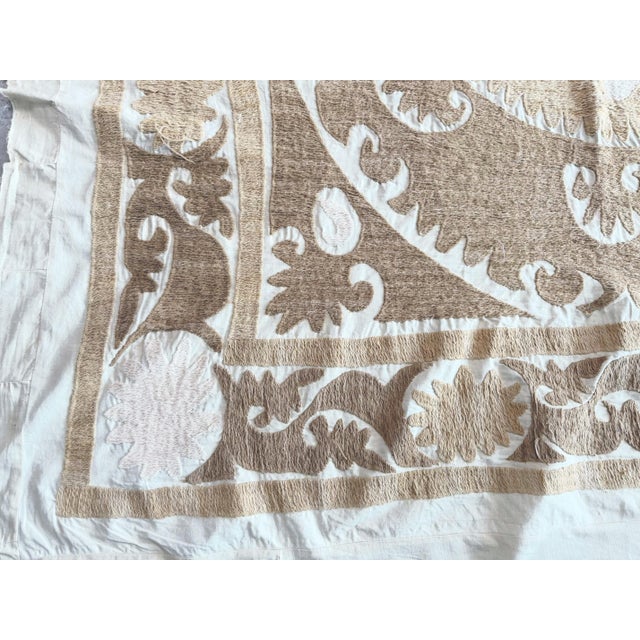 Suzani Wall Decor — Neutral Tan Uzbek Tablecloth For Sale - Image 9 of 12