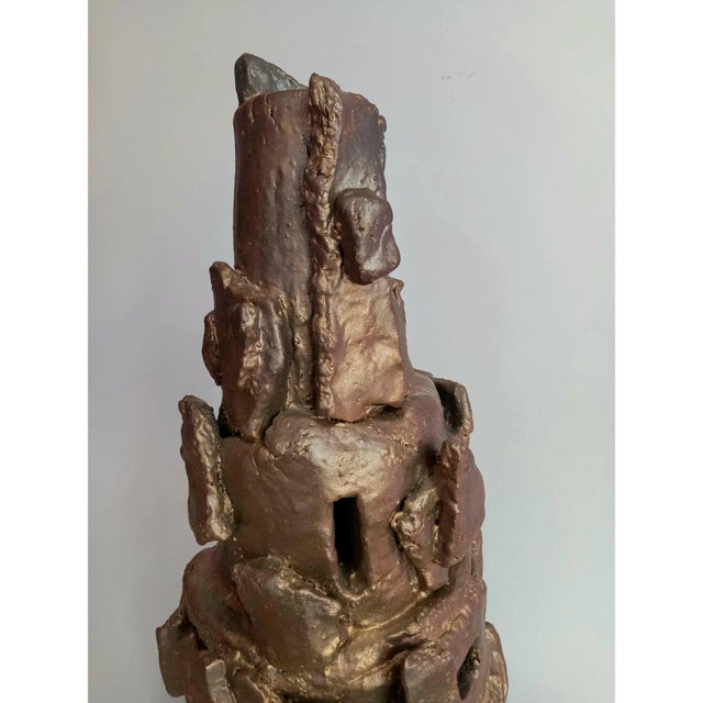 Brown 15" Sculptural Ceramic Vase For Sale - Image 8 of 10