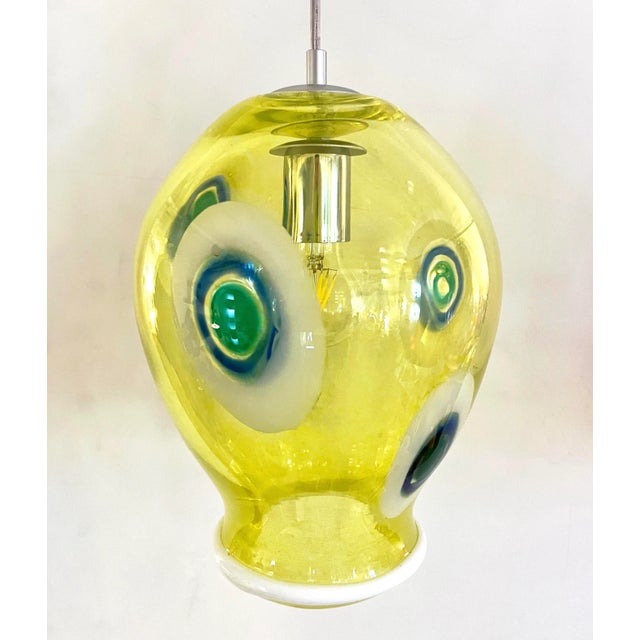 Bespoke Italian Organic Yellow Green White Tulip Murano Glass Pendant Light For Sale - Image 10 of 13