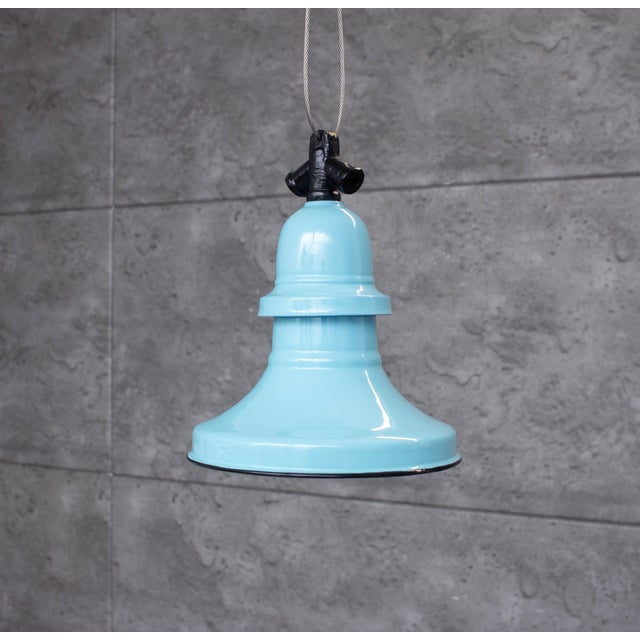 Industrial Enamel Ceiling Lamp in Blue, 2000s For Sale - Image 9 of 9