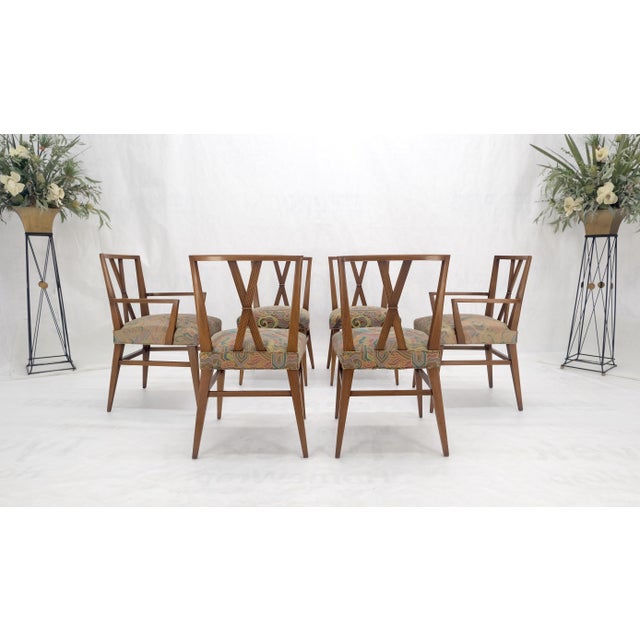 Set of 6 Tommy Parzinger Light Walnut Dining Chairs Lenor Larsen Upholstery MINT For Sale - Image 14 of 15