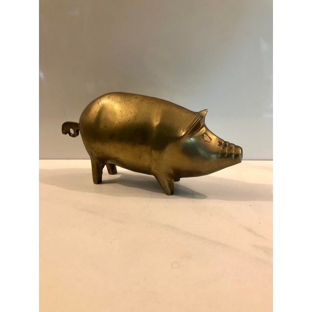 Vintage Contemporary Solid Brass Pig Figurine For Sale - Image 14 of 17