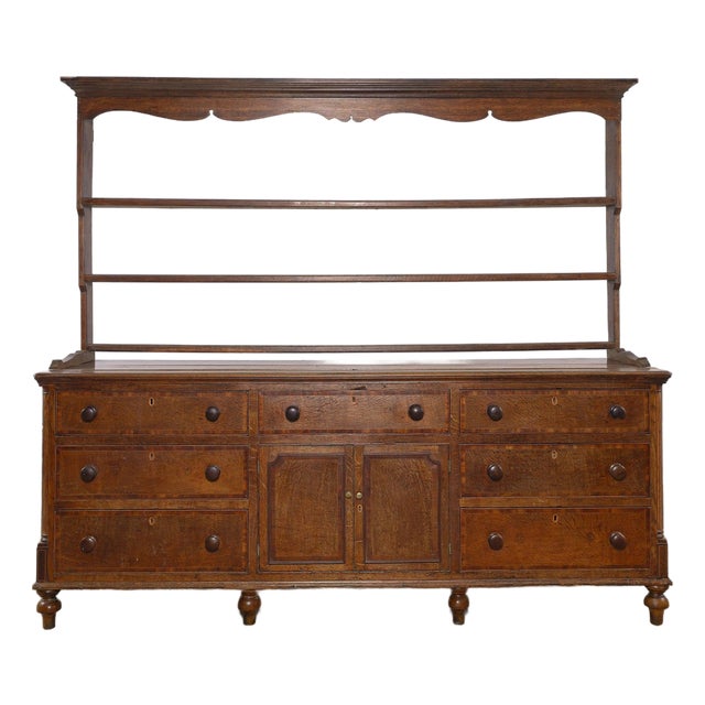 Antique English Welsh Oak Dresser Circa 1850 Victorian Plate Rack For Sale