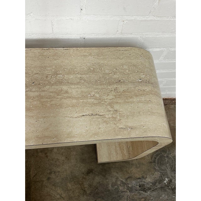 Paper 1990s Faux Travertine Scroll Console Table For Sale - Image 7 of 12