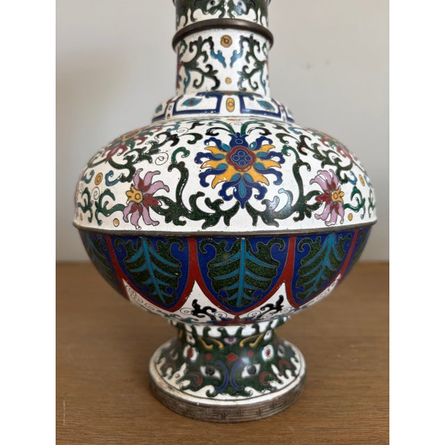 Antique Chinese Cloisonné Enamel Trumpet-Form Vase, Early 20th Century, 17" Striking antique Chinese cloisonné enamel vase...