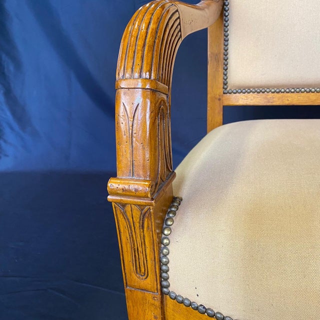 1940s French Antique Walnut Empire Tulip Fauteuils or Armchairs -A Pair For Sale - Image 5 of 12