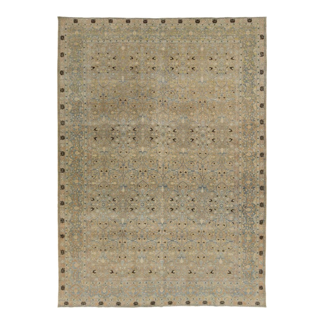 Antique Persian Tabriz Designed Wool Rug Floral in Muted Tones For Sale