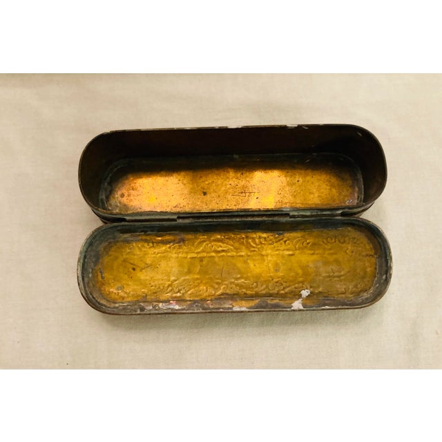 Metal Antique Deco Small Oval Brass Lidded Etched Box For Sale - Image 7 of 10