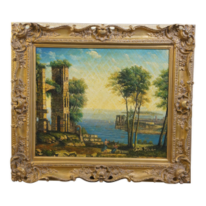 Late 20th Century Rome Italy Capriccio Landscape Oil Painting After Francesco Lazaro Guardi 32"
