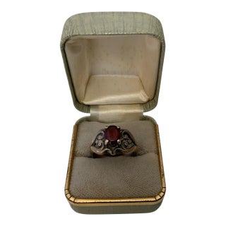 1970s James Avery Sterling Silver Scrolled Heart Garnet Ring, Size 6.25 For Sale