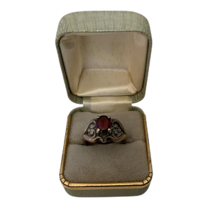 1970s James Avery Sterling Silver Scrolled Heart Garnet Ring, Size 6.25