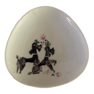 Vintage Rosenthal Handmalerei Poodle Dog Pair Trinket Tray Jewelry Dish, Germany For Sale