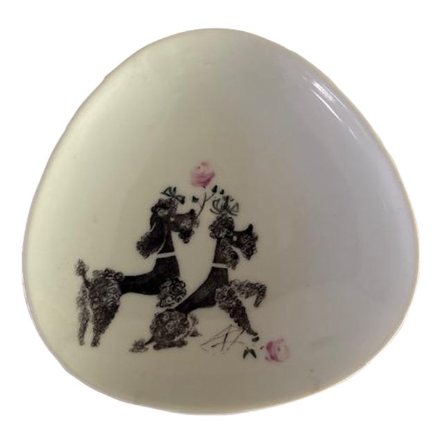Vintage Rosenthal Handmalerei Poodle Dog Pair Trinket Tray Jewelry Dish, Germany For Sale