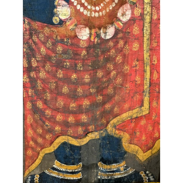1900 - 1909 Early 20th Century India Pichhavai Shrinathji Pichhwai Krishna Vishnu Painting Antique Indigo Natural Pigments For Sale - Image 5 of 13