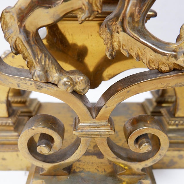 Antique Gilt-Bronze Andirons Depicting Rampant Lions, Set of 2 For Sale - Image 16 of 17