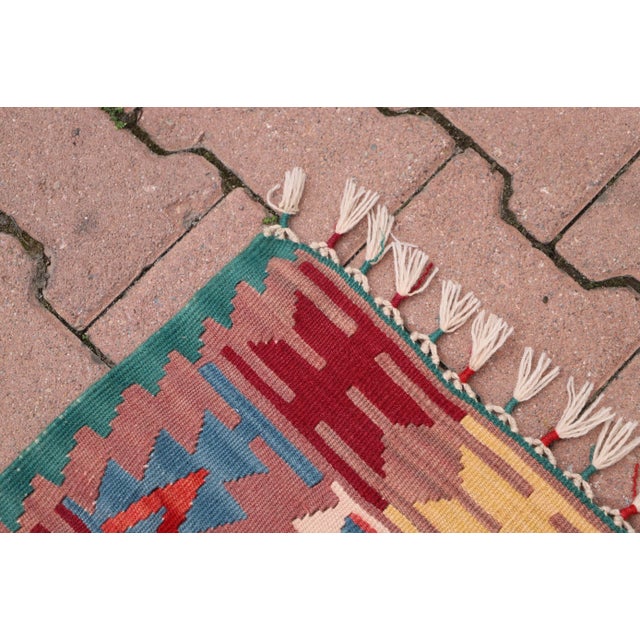 Ruby Red 1960s Pastel Colorful Nomadic Antique Handmade Kilim Rug For Sale - Image 8 of 10