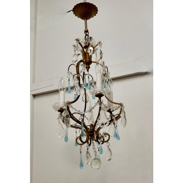 French Crystal Chandelier with Chains and Turquoise Drops, 1920s For Sale - Image 10 of 12