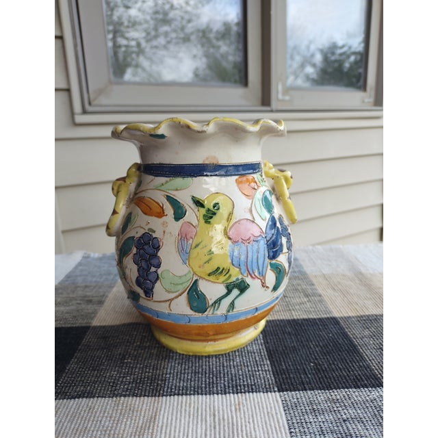 Mid 20th Century Mid 20th Century Incised Italian Fluted Hand-Painted Vase For Sale - Image 5 of 7