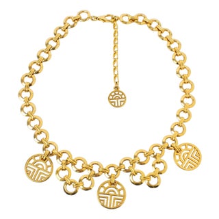 Louis Feraud Paris Gilt Metal Choker Necklace with Brand Logo Charms For Sale