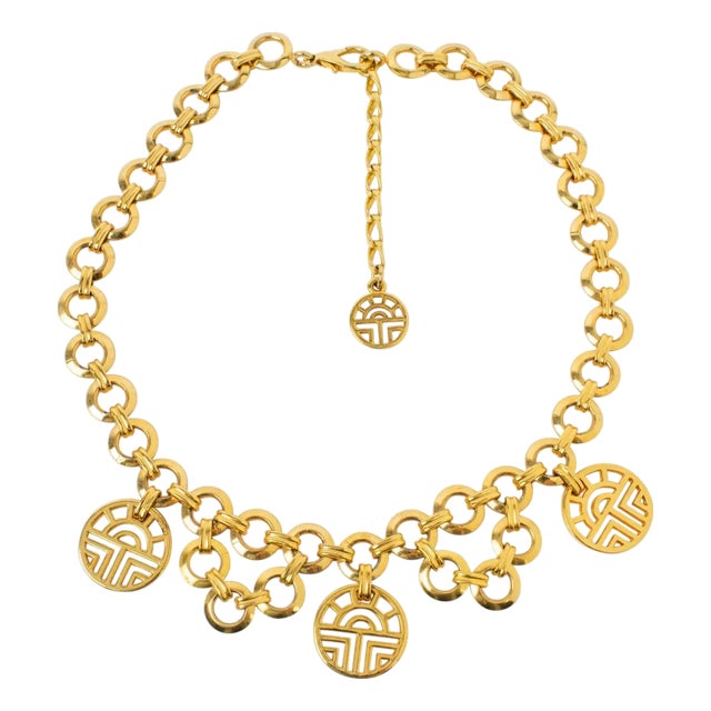 Louis Feraud Paris Gilt Metal Choker Necklace with Brand Logo Charms For Sale