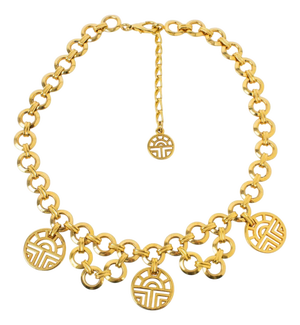 Louis Feraud Paris Gilt Metal Choker Necklace with Brand Logo Charms