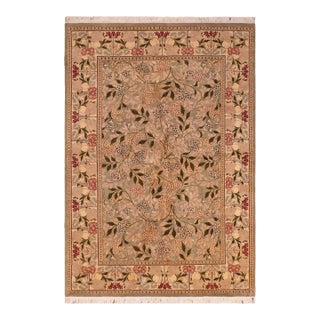 Shabby Chic Floral 1990's Pak-Persian Green/Beige Wool Rug - 6'2'' X 9'3'' For Sale