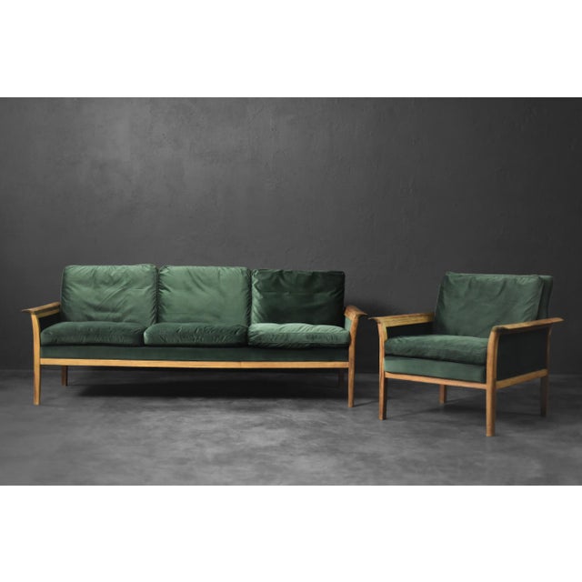 1960s Vintage Norwegian Rosewood and Bottle Green Velour Sofa and Chair by Knut Sæter for Vatne Møbler, 1960s, Set of 2 For Sale - Image 5 of 18