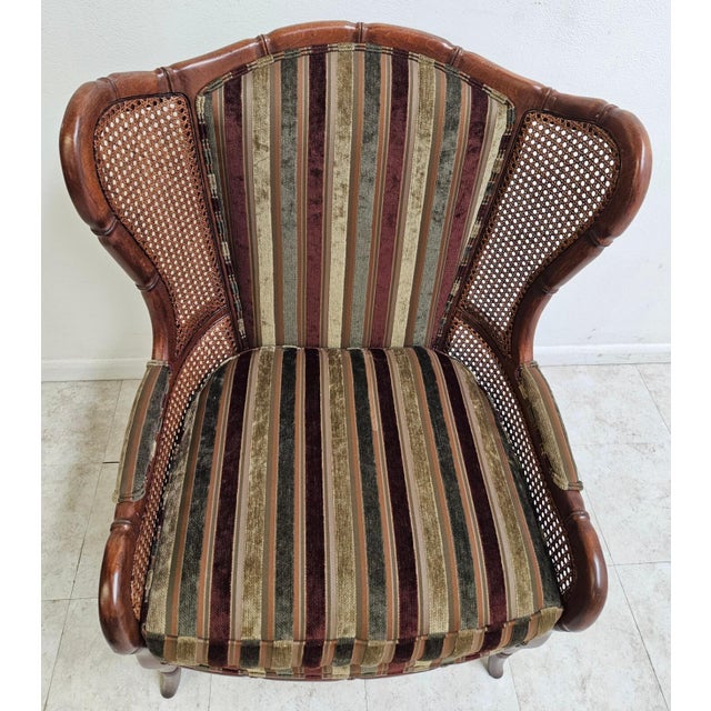 Vintage Ethan Allen Faux Bamboo Cane Living Room Lounge Chair Italian Regency For Sale In Philadelphia - Image 6 of 11