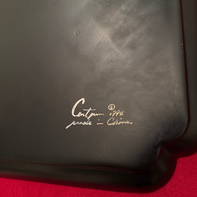 Metal Vintage Hand Painted Gold Chinese Metal Tray For Sale - Image 7 of 9