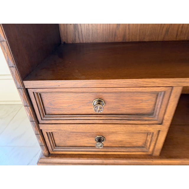 Romweber Vintage Romweber Viking Oak Media Console With Rare Brass Horseshoe Inlays For Sale - Image 4 of 9