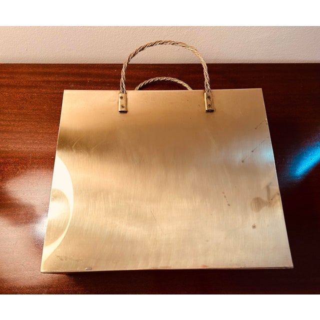 1970s Vintage Brass Shopping Bag Sculture or Magazine Holder With Braided Handles 70's For Sale - Image 5 of 6