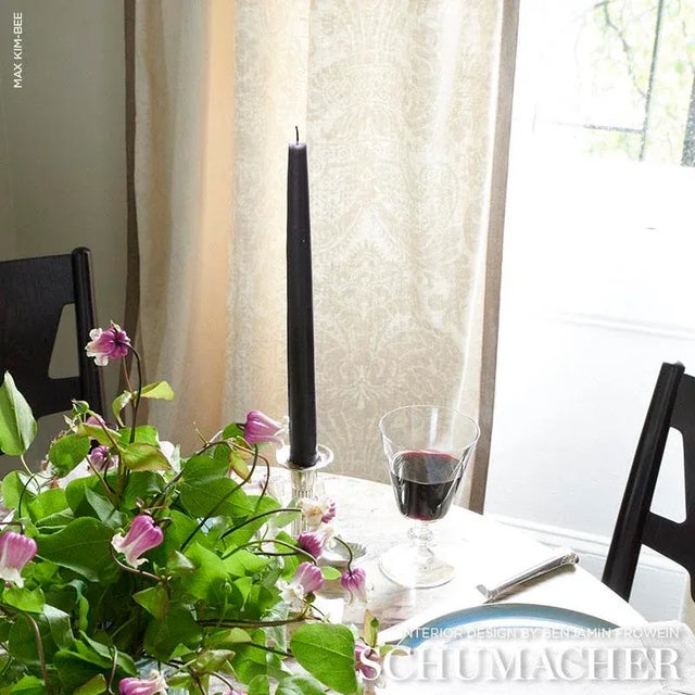 This damask pattern was inspired by an antique Italian textile and is pigment printed on raw silk. Subtle variations are...