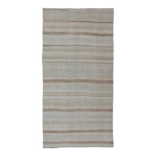 Large Gallery Runner Vintage Turkish Kilim Stripes in Light Camel and Neutral Tone For Sale