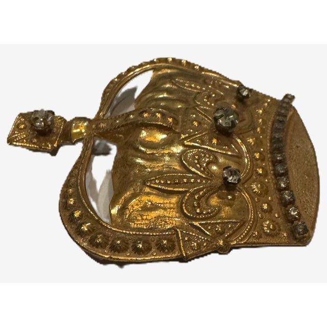 Signed Miriam Haskell Mid-Century Crown Brooch in Gold-Tone With Rhinestones For Sale In Los Angeles - Image 6 of 8