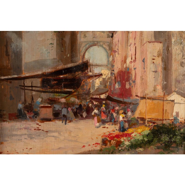 Oscar Ricciardi, Animated Piazza Scene, Oil on Panel For Sale - Image 4 of 16