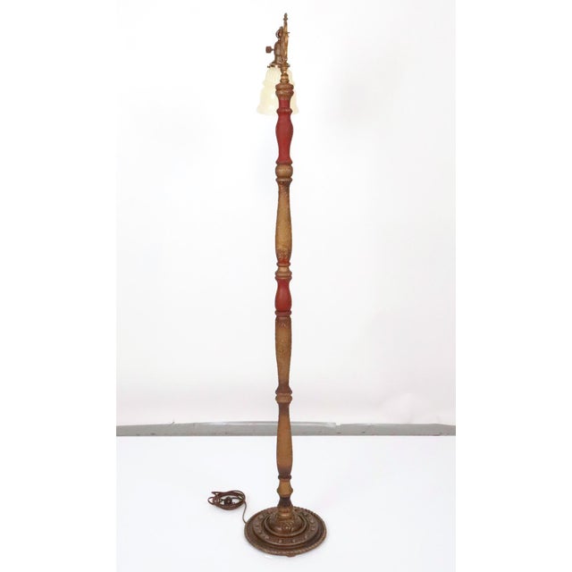 Early 20th Century Restored Victorian Painted Cast Iron & Wood Bridge Floor Lamp For Sale - Image 9 of 9