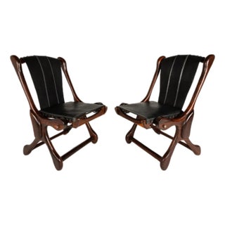 Set of Two ( 2 ) Rare Mid-Century Modern "Sloucher" Sling Chairs in Rosewood & Leather by Don S. Shoemaker for Señal Furniture, C. 1960s For Sale