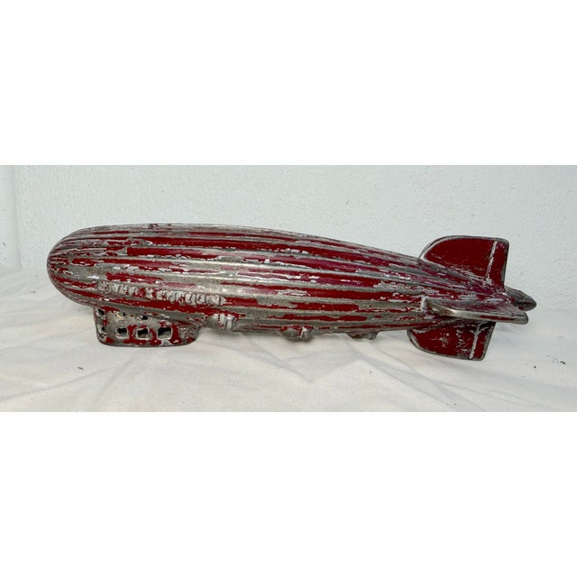 Figurative Antique 1920's Original Ac Williams Red Graf Zeppelin Cast Iron Coin Still Bank For Sale - Image 3 of 12