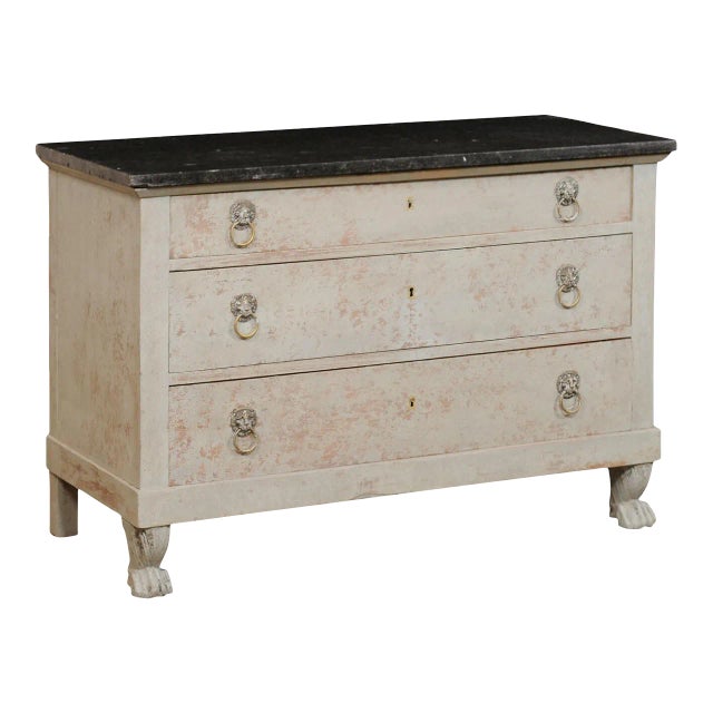French Neoclassic Marble Top Chest, 19th Century For Sale