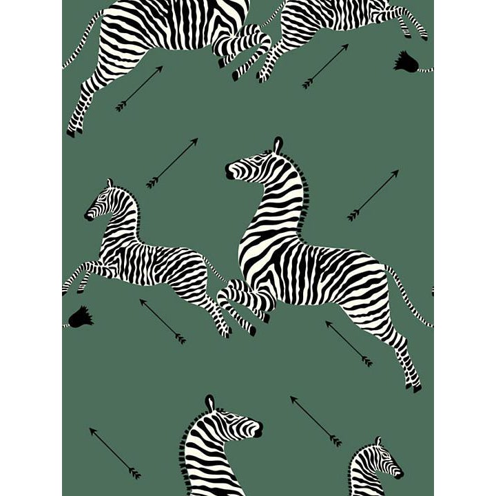 Scalamandre Zebras, Serengeti Green Wallpaper | Chairish